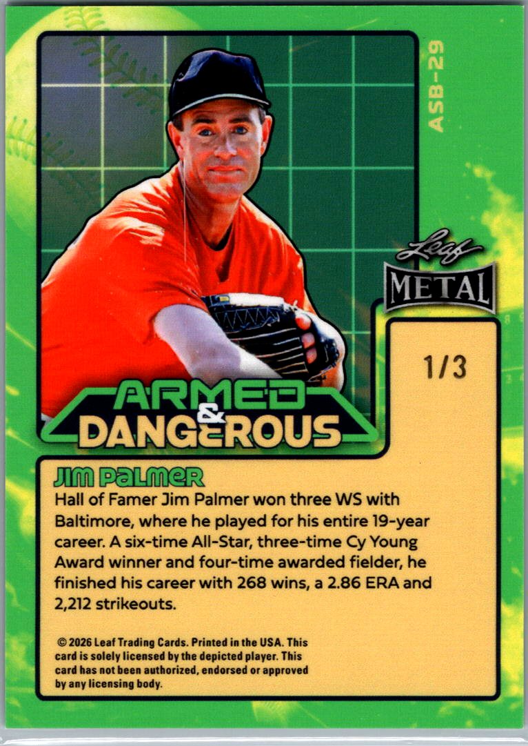 2026 Leaf Metal Baseball Jim Palmer Green Armed & dangerous /3