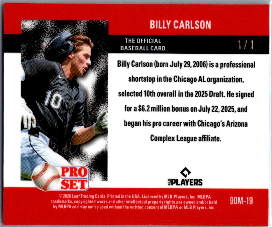 Billy Carlson 2026 Pro Set Purple Mini 1 - Chicago Whitesox