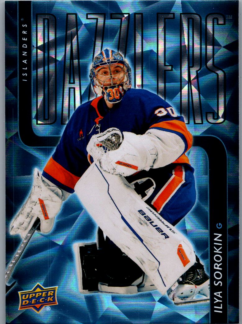 2025/26 Upper Deck Ilya Sorokin Blue Dazzlers Insert Card 