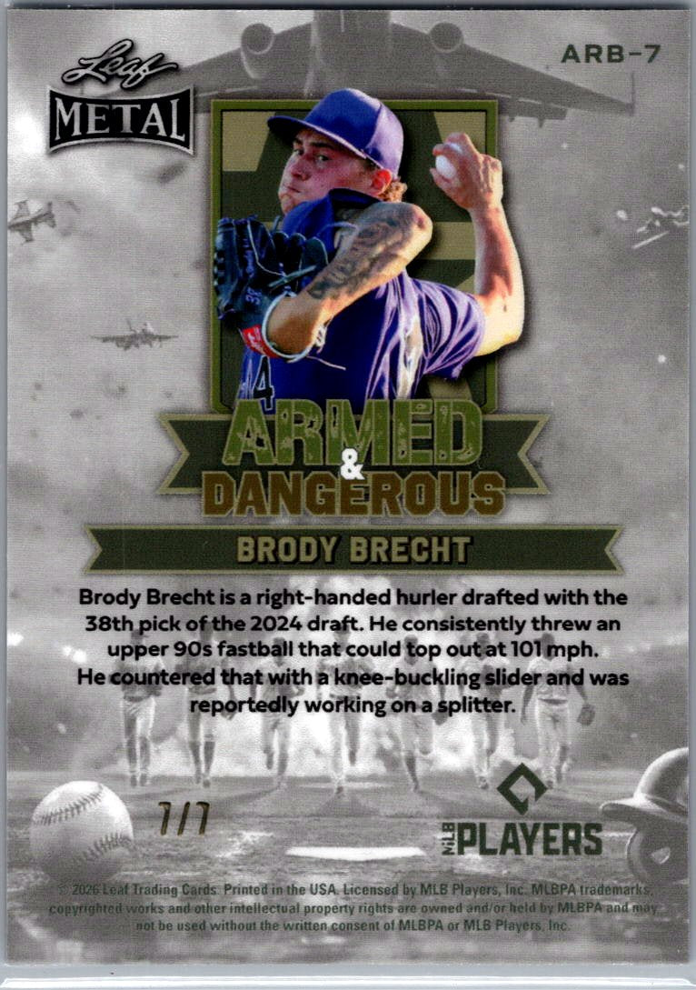 2026 Leaf Metal Baseball Brady Brecht Armed &amp; Dangerous Purple Shimmer ARB-7 /7 Rockies