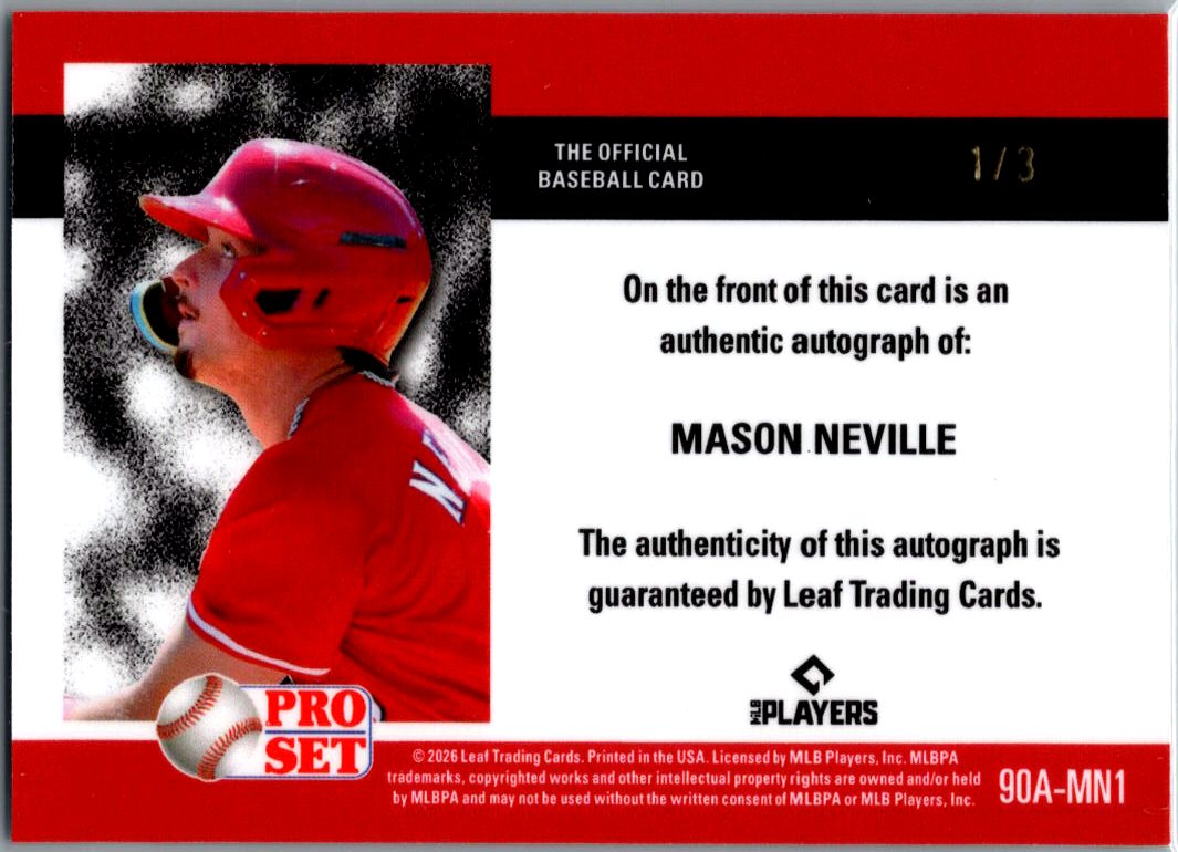 Mason Neville 2026 Pro Set Baseball 3 Autographed  - Reds