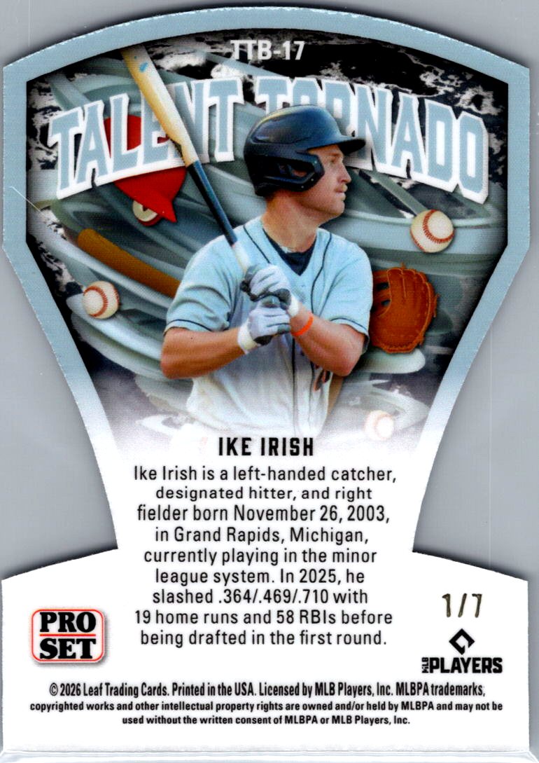 Ike Irish 2026 Pro Set Purple Talent Tornado Die Cut 7